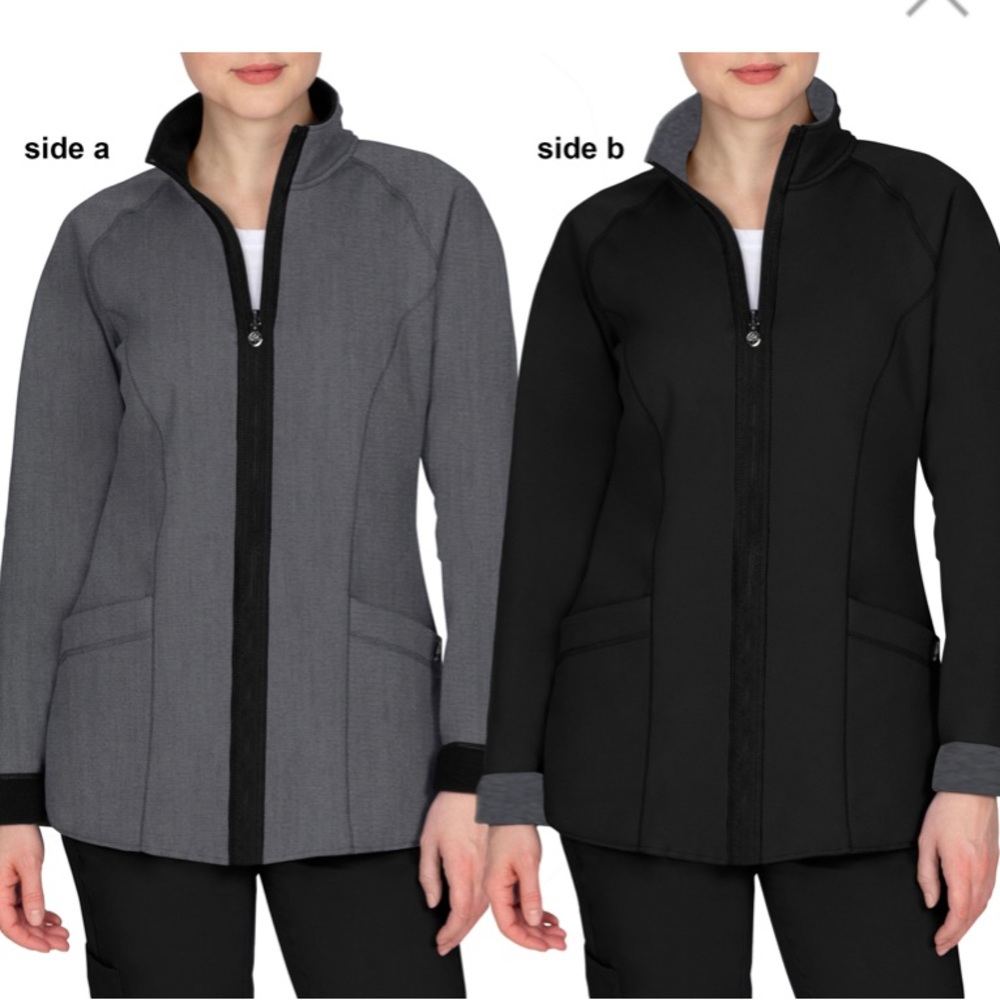 Healing Hands Brooklyn reversible Jacket. Heather grey and black- size small